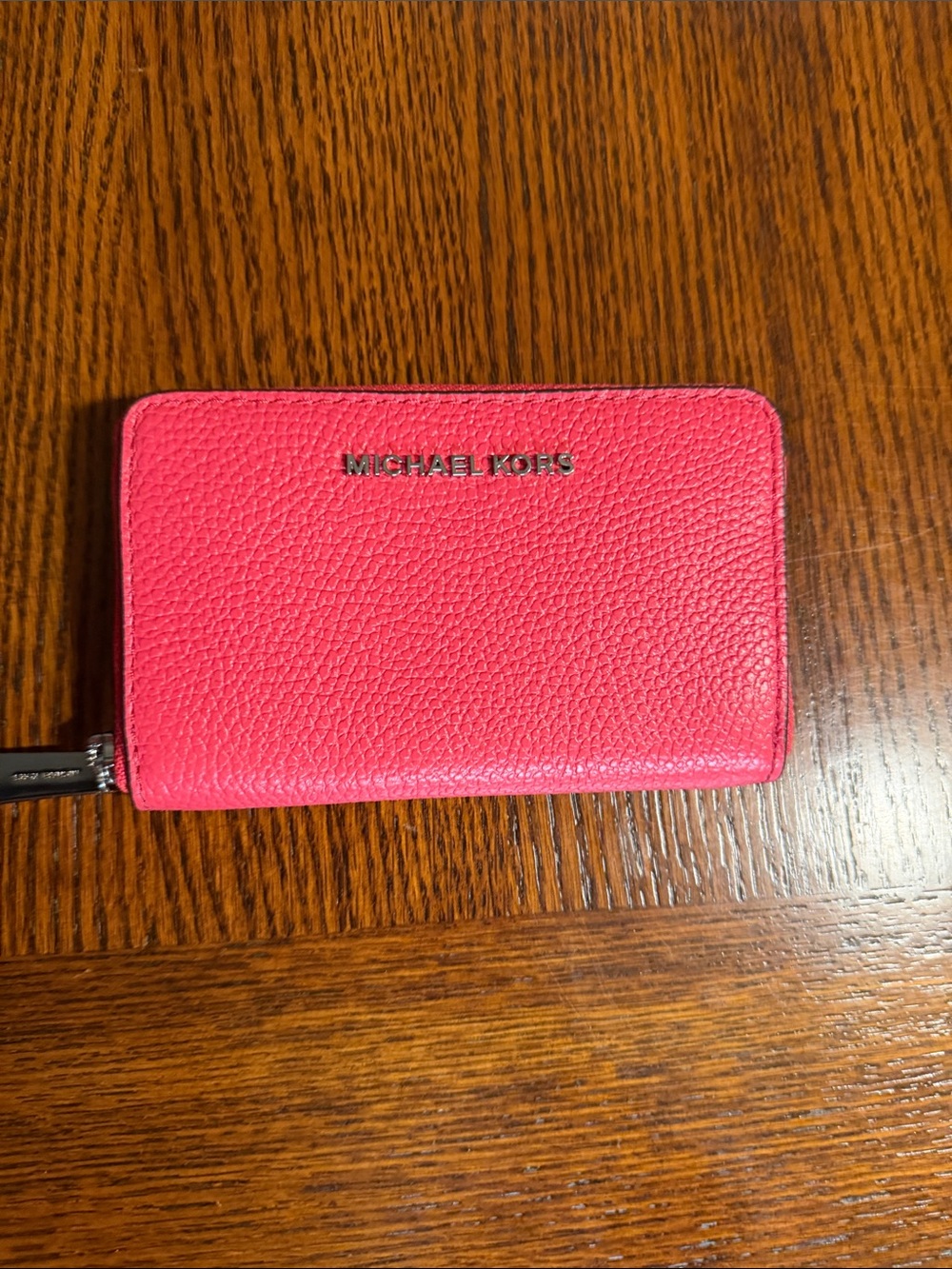 Michael Kors Bright Pink Pebbled Leather Zip Card Wallet